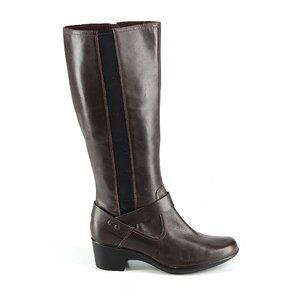 Clarks Malia Willo Brown Stretch Side Panels Equestrian Riding Boot SZ 9.5M